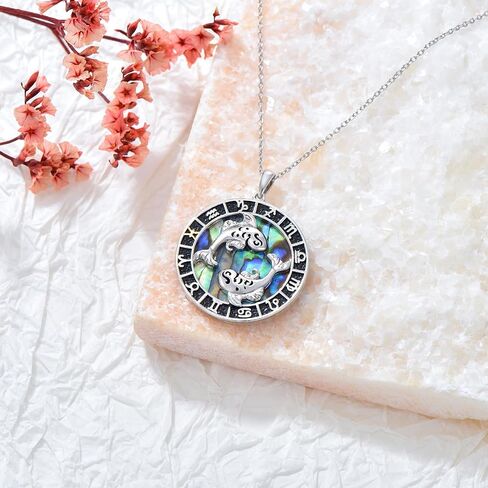 12 Constellation Necklace Zodiac Coin Pendant Necklace Round Abalone Shell 12 Constellation Jewelry Birthday Gift for Women Men in Saudi Arabia