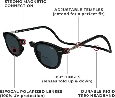 نظارات شمسية كليك مغناطيسية ثنائية البؤرة، عدسات مستقطبة، حماية 100% من الأشعة فوق البنفسجية فئة A وB، هيكل قابل للتعديل، عتيق (S- M) in Kuwait