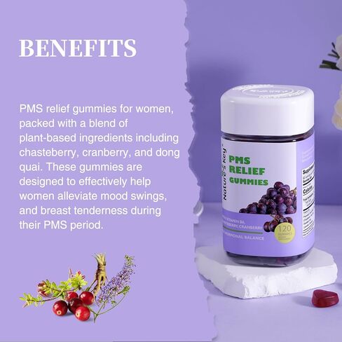 Nature's Key PMS Relief Gummies, Hormone Support for Women-with VB6 Chasteberry, Dong Quai, Dandelion Root Extract (120 Count, Pack of 1) in Kuwait