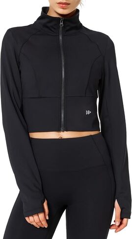 Yvette Women's Full Zip Athletic Jackets Lightweight Running Workout Jacket with Thumb Holes Sports Crop Top in Saudi Arabia