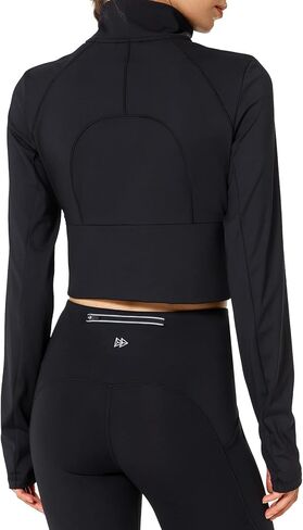 Yvette Women's Full Zip Athletic Jackets Lightweight Running Workout Jacket with Thumb Holes Sports Crop Top in Saudi Arabia
