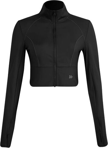 Yvette Women's Full Zip Athletic Jackets Lightweight Running Workout Jacket with Thumb Holes Sports Crop Top in Saudi Arabia