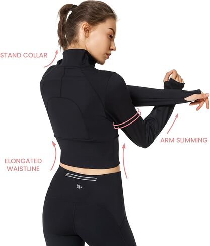 Yvette Women's Full Zip Athletic Jackets Lightweight Running Workout Jacket with Thumb Holes Sports Crop Top in Saudi Arabia