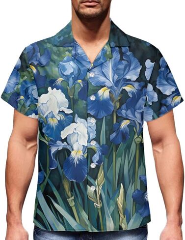 GLUDEAR Men's Japanese The Great Wave Off Kanagawa Katsushika Hokusai Art 3D Print Casual Button Down Shirt in Kuwait