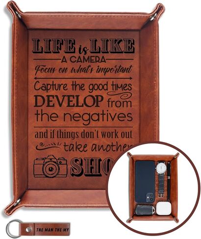 INNObeta Photographer Gift Valet Tray - PU Leather Desktop Organizer for Men with Key and Coin Holder - Perfect Birthday Present for Photographers in Saudi Arabia