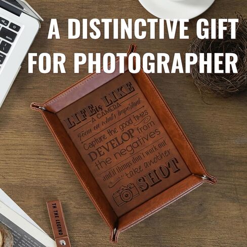 INNObeta Photographer Gift Valet Tray - PU Leather Desktop Organizer for Men with Key and Coin Holder - Perfect Birthday Present for Photographers in Saudi Arabia