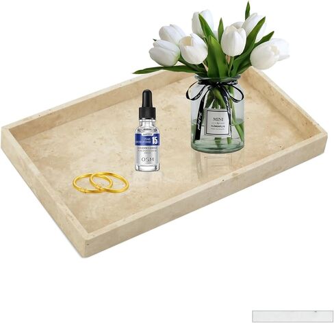 صينية ديكور من الحجر الجيري، صينية تقديم مقاس 12 × 7 بوصة، صينية تخزين رخامية، منظم للطاولة لطاولة القهوة in Kuwait