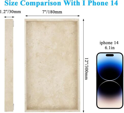 صينية ديكور من الحجر الجيري، صينية تقديم مقاس 12 × 7 بوصة، صينية تخزين رخامية، منظم للطاولة لطاولة القهوة in Kuwait