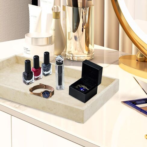 صينية ديكور من الحجر الجيري، صينية تقديم مقاس 12 × 7 بوصة، صينية تخزين رخامية، منظم للطاولة لطاولة القهوة in Kuwait