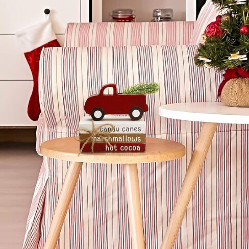 ديكور عيد الميلاد الكرز الشرقي - زينة عيد الميلاد في الأماكن المغلقة - حزمة 3 كتب صناعية مع خيوط وشاحنة حمراء مع تي/شجرة صغيرة - ديكور صينية ذات طبقات ريفية لرف طاولة غرفة المنزل in Kuwait