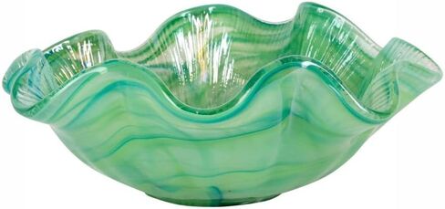 Vietri Onda Glass Green Ruffled Round Bowl, 13.75" D, Dishwasher Safe in Kuwait