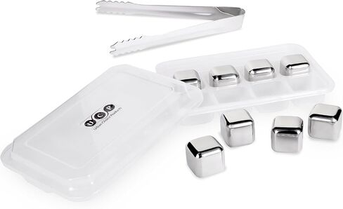 Whiskey Stones Stainless Steel Ice Cubes - Urban Choice Products Reusable Whisky Chilling Rocks Metal Ice - Set of 8 with Tongs and Freezer Storage Tray for Beer Wine Cooler in Saudi Arabia