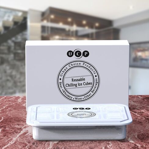 Whiskey Stones Stainless Steel Ice Cubes - Urban Choice Products Reusable Whisky Chilling Rocks Metal Ice - Set of 8 with Tongs and Freezer Storage Tray for Beer Wine Cooler in Saudi Arabia