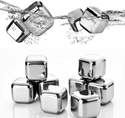 Whiskey Stones Stainless Steel Ice Cubes - Urban Choice Products Reusable Whisky Chilling Rocks Metal Ice - Set of 8 with Tongs and Freezer Storage Tray for Beer Wine Cooler in Saudi Arabia