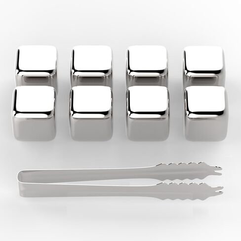 Whiskey Stones Stainless Steel Ice Cubes - Urban Choice Products Reusable Whisky Chilling Rocks Metal Ice - Set of 8 with Tongs and Freezer Storage Tray for Beer Wine Cooler in Saudi Arabia