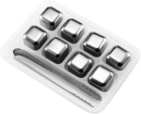 Whiskey Stones Stainless Steel Ice Cubes - Urban Choice Products Reusable Whisky Chilling Rocks Metal Ice - Set of 8 with Tongs and Freezer Storage Tray for Beer Wine Cooler in Saudi Arabia