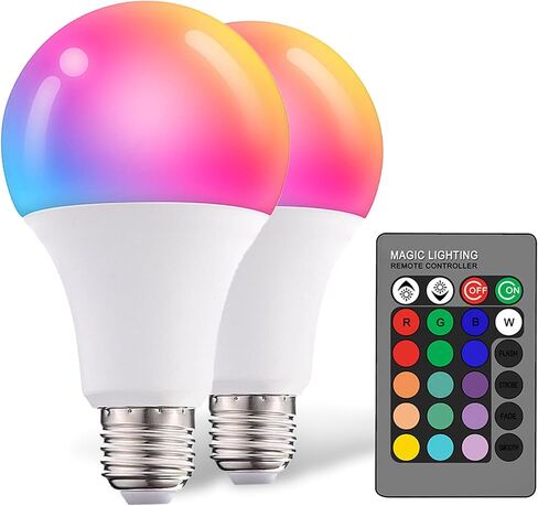 Dimmable E26 Warm LED Light Bulb, 6W RGBW Color 500LM with 16 Color Changing Modes for Christmas, Party etc with Remote Control 2 Pack in Saudi Arabia