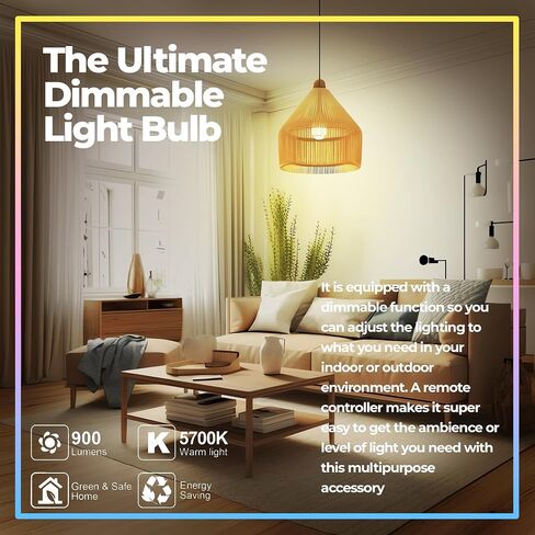 Dimmable E26 Warm LED Light Bulb, 6W RGBW Color 500LM with 16 Color Changing Modes for Christmas, Party etc with Remote Control 2 Pack in Saudi Arabia