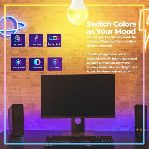 Dimmable E26 Warm LED Light Bulb, 6W RGBW Color 500LM with 16 Color Changing Modes for Christmas, Party etc with Remote Control 2 Pack in Saudi Arabia