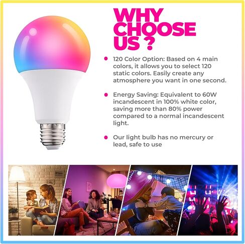 Dimmable E26 Warm LED Light Bulb, 6W RGBW Color 500LM with 16 Color Changing Modes for Christmas, Party etc with Remote Control 2 Pack in Saudi Arabia