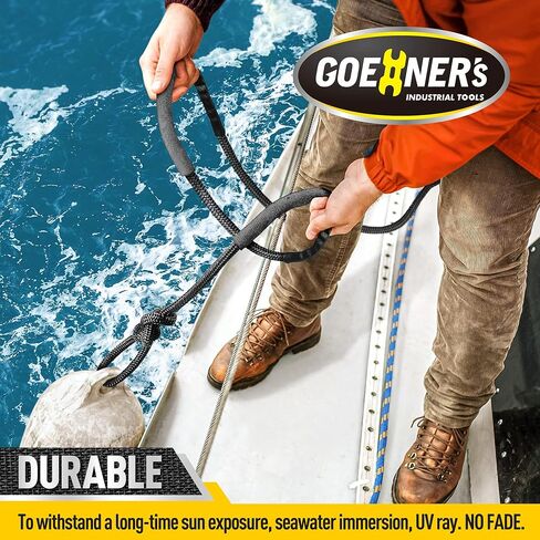 حبل قارب من خطوط الرصيف مقاس 5/8 بوصة × 35 بوصة (عبوتان) - حبل رسو بحري مجدول مزدوج مع فتحة مقسمة مقاس 12 بوصة، تمدد منخفض وامتصاص عالي للصدمات، خطوط رصيف القوارب للقوارب وأوعية المياه in Kuwait