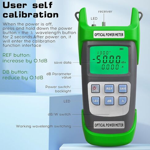 مقياس طاقة الألياف الضوئية A-G510A باللون الأخضر -50~+26 ديسيبل OPM 2 في 1 وظيفة مع إضاءة LED جهاز اختبار الألياف الضوئية مع واجهة SC/FC/ST ومحول FC-LC 10 أطوال موجية in Kuwait