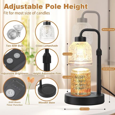 AIFEI Candle Warmer Lamp, Electric Candle Lamp with Timer & Dimmer Adjustable Height Candle Lamp Wamrer with 2 Bulbs, Present for Mom Mother's Day Christmas Valentine's Day Home Decor - Dark in Saudi Arabia