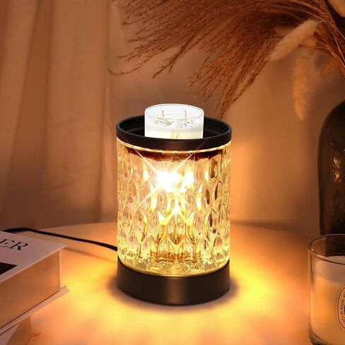 مصباح شمعة أكثر دفئا لشمعة الجرة، مصباح عطر أكثر دفئا، مؤقت خافت منضدة مصباح طاولة صغير / ضوء ليلي، هدايا ديكور المنزل للأم، عيد الفصح، هدايا عيد الحب، زجاج شفاف أسود in Kuwait