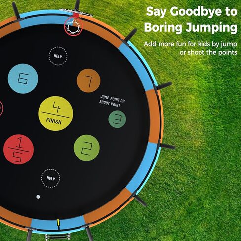 16FT Colorful Trampoline for Kids, Outdoor Recreational Trampolines with Basketball Hoop & Enclosure Net, Curved Poles & Storage Bag, Pumpkin Trampoline Capacity for 6-8 in Kuwait