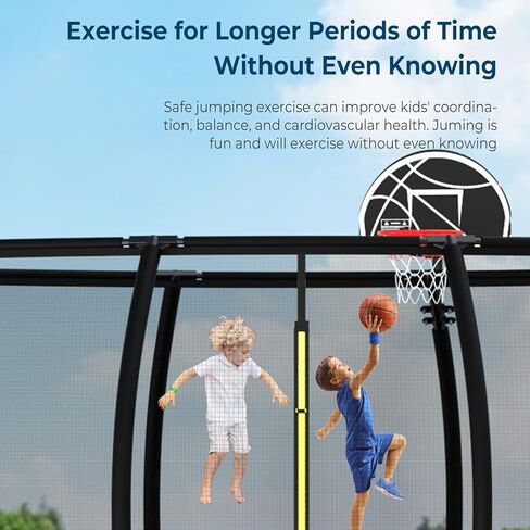 16FT Colorful Trampoline for Kids, Outdoor Recreational Trampolines with Basketball Hoop & Enclosure Net, Curved Poles & Storage Bag, Pumpkin Trampoline Capacity for 6-8 in Kuwait