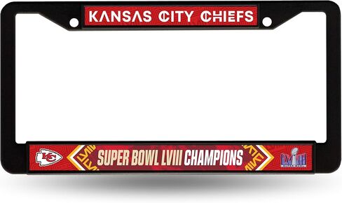 Rico Industries NFL Football Kansas City Chiefs 2024 Super Bowl LVIII Champions 12" x 6" Black Plastic License Plate Frame - Car/Truck/SUV Automobile Accessory in Saudi Arabia