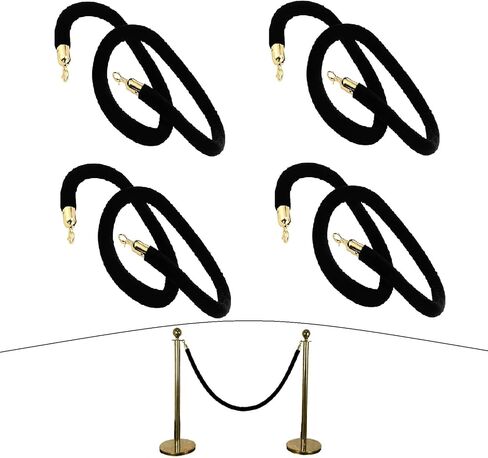 4 قطع حبل مخملي أسود، حبل مخملي بطول 6.5 قدم/2 متر مع خطافات من الفولاذ المقاوم للصدأ، حاجز حبل سميك للتحكم في الحشود بسمك 1.25 بوصة للحفلات والمتاحف وحفلات الزفاف in Kuwait