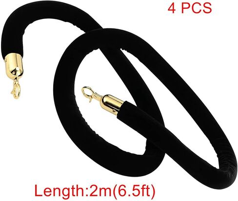 4 قطع حبل مخملي أسود، حبل مخملي بطول 6.5 قدم/2 متر مع خطافات من الفولاذ المقاوم للصدأ، حاجز حبل سميك للتحكم في الحشود بسمك 1.25 بوصة للحفلات والمتاحف وحفلات الزفاف in Kuwait