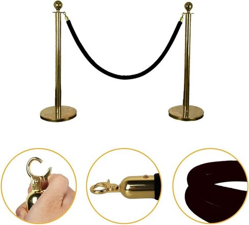 4 قطع حبل مخملي أسود، حبل مخملي بطول 6.5 قدم/2 متر مع خطافات من الفولاذ المقاوم للصدأ، حاجز حبل سميك للتحكم في الحشود بسمك 1.25 بوصة للحفلات والمتاحف وحفلات الزفاف in Kuwait