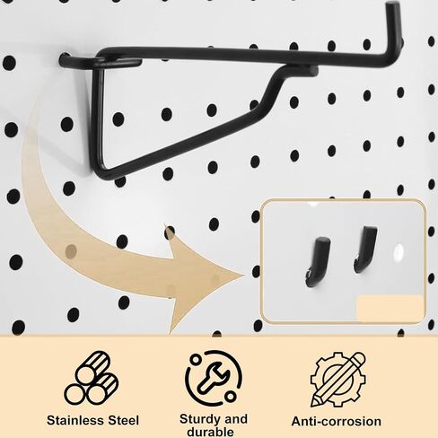 20 حزمة من خطافات أرفف Pegboard، خطافات أرفف Pegboard سوداء مقاس 6 بوصات تناسب 1/4 Pegboard، خطاف لوح ربط عالي التحمل لمكتب غرفة العمل الفنية in Saudi Arabia