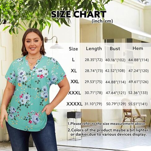 بلوزات نسائية صيفية بمقاسات كبيرة من Bulotus ورقبة على شكل V وأكمام قصيرة كاجوال وفضفاضة مقاس L-4XL in Kuwait
