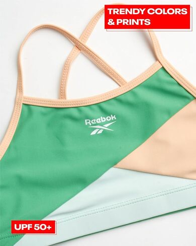 مجموعة Rash Guard للفتيات من ريبوك - 3 قطع قميص سباحة بأكمام طويلة بعامل حماية من الأشعة فوق البنفسجية 50+ مع بدلة سباحة بيكيني - مجموعة ملابس سباحة للفتيات (4-12) in Saudi Arabia