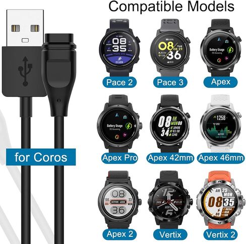 Charger Compatible with COROS Pace 2/Pace 3/Apex/Apex pro/Apex 42MM/Apex 46MM/Vertix/Vertix 2, Replacement USB Charging Cable, Smart Watch Accessories, GPS Multisport Watch Charging Cord in Saudi Arabia