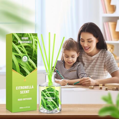 موزع روائح قصب السترونيلا، موزع عطور للحمام، مجموعة ناشرات روائح القصب مع 6 أعواد ناشرة للقصب، ديكورات منزلية، رائحة عشب الليمون 6.76 أونصة سائلة للأم in Kuwait