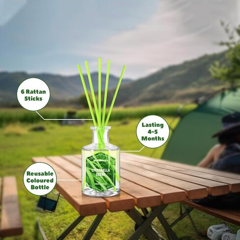 موزع روائح قصب السترونيلا، موزع عطور للحمام، مجموعة ناشرات روائح القصب مع 6 أعواد ناشرة للقصب، ديكورات منزلية، رائحة عشب الليمون 6.76 أونصة سائلة للأم in Kuwait