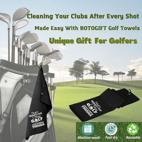 Golf Towels, Embroidered Funny Golf Towel - Golf Gifts for Men or Women, Golf Accessories for Men or Women, That's What I Do I Play Golf and I Know Things, Black in Saudi Arabia