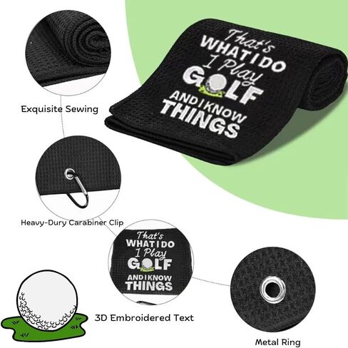 Golf Towels, Embroidered Funny Golf Towel - Golf Gifts for Men or Women, Golf Accessories for Men or Women, That's What I Do I Play Golf and I Know Things, Black in Saudi Arabia