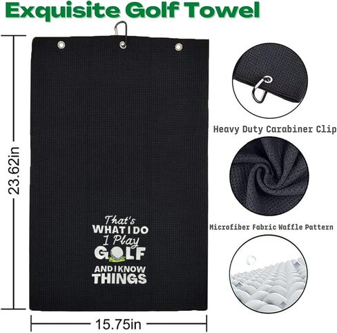 Golf Towels, Embroidered Funny Golf Towel - Golf Gifts for Men or Women, Golf Accessories for Men or Women, That's What I Do I Play Golf and I Know Things, Black in Saudi Arabia
