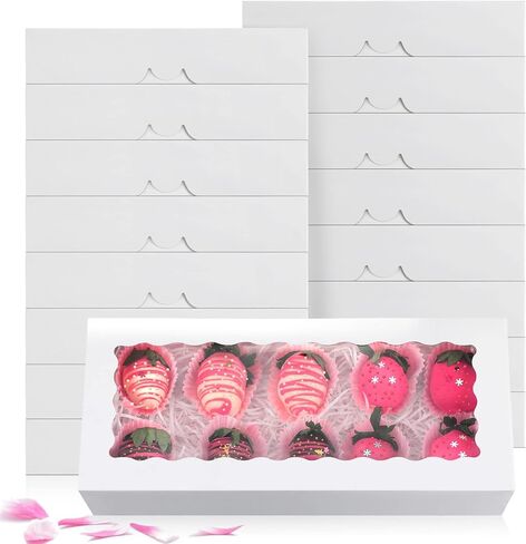 100 قطعة من علب البسكويت من زوبيل مع نافذة مقاس 12.5 سم × 5.5 سم × 2.5 سم، صناديق حلوى من الورق الأبيض لحلويات الفراولة والمعجنات وصناديق خبز البسكويت الصغيرة لعيد الأم in Kuwait