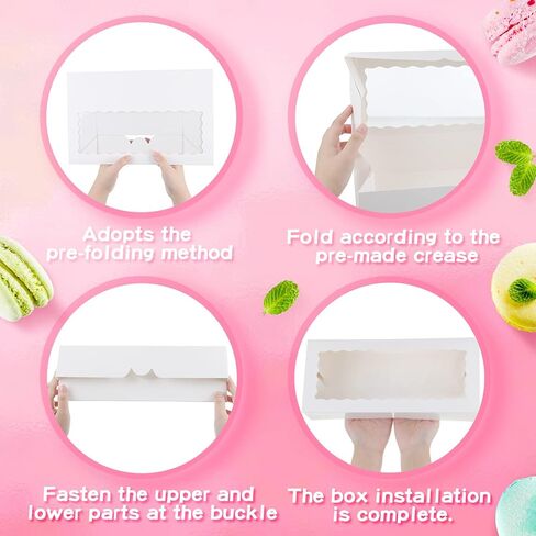 100 قطعة من علب البسكويت من زوبيل مع نافذة مقاس 12.5 سم × 5.5 سم × 2.5 سم، صناديق حلوى من الورق الأبيض لحلويات الفراولة والمعجنات وصناديق خبز البسكويت الصغيرة لعيد الأم in Kuwait