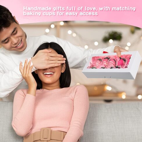 100 قطعة من علب البسكويت من زوبيل مع نافذة مقاس 12.5 سم × 5.5 سم × 2.5 سم، صناديق حلوى من الورق الأبيض لحلويات الفراولة والمعجنات وصناديق خبز البسكويت الصغيرة لعيد الأم in Kuwait