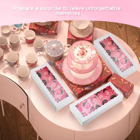 100 قطعة من علب البسكويت من زوبيل مع نافذة مقاس 12.5 سم × 5.5 سم × 2.5 سم، صناديق حلوى من الورق الأبيض لحلويات الفراولة والمعجنات وصناديق خبز البسكويت الصغيرة لعيد الأم in Kuwait