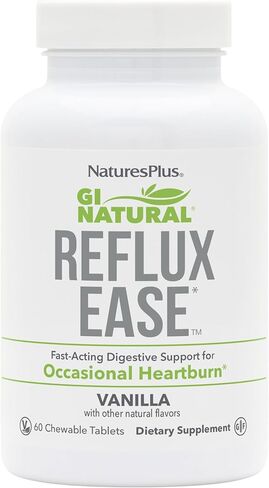 Natures Plus GI Natural Reflux Ease، الفانيليا - 60 قرصًا قابلاً للمضغ - دعم الجهاز الهضمي سريع المفعول - نباتي، خالي من الغلوتين - 60 وجبة in Saudi Arabia