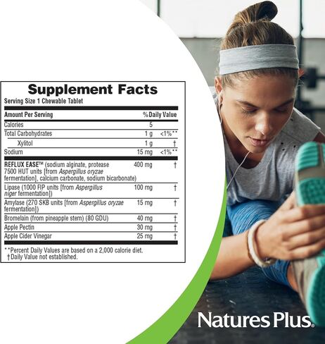 Natures Plus GI Natural Reflux Ease، الفانيليا - 60 قرصًا قابلاً للمضغ - دعم الجهاز الهضمي سريع المفعول - نباتي، خالي من الغلوتين - 60 وجبة in Saudi Arabia