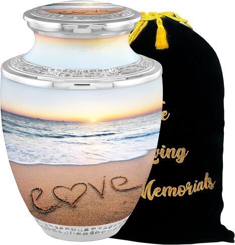 Beach Cremation Urns for Adult Ashes Male Female - Handcrafted Funeral Decorative Urns for Ashes Adult Male with Velvet Bag (Love Beach Memories No Medallion in Saudi Arabia